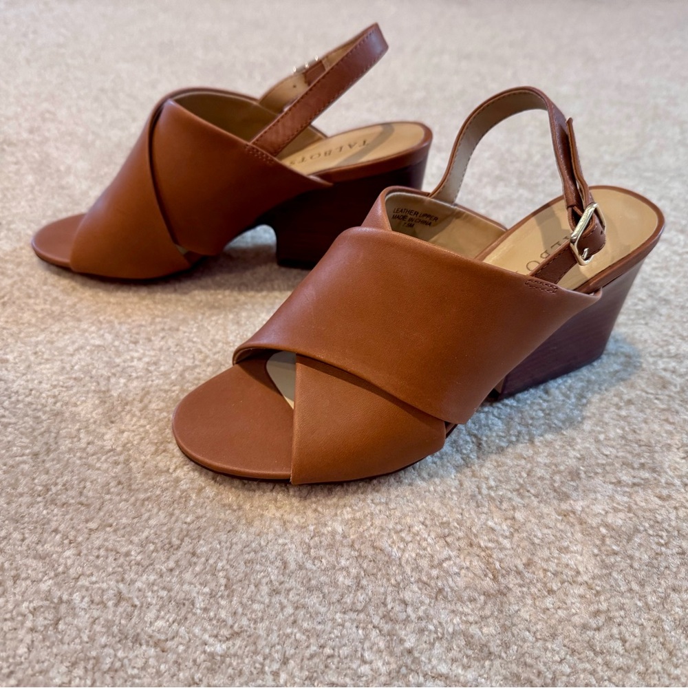 Brown Leather Slingback Wedge Sandals Talbots, 7.5, worn twice